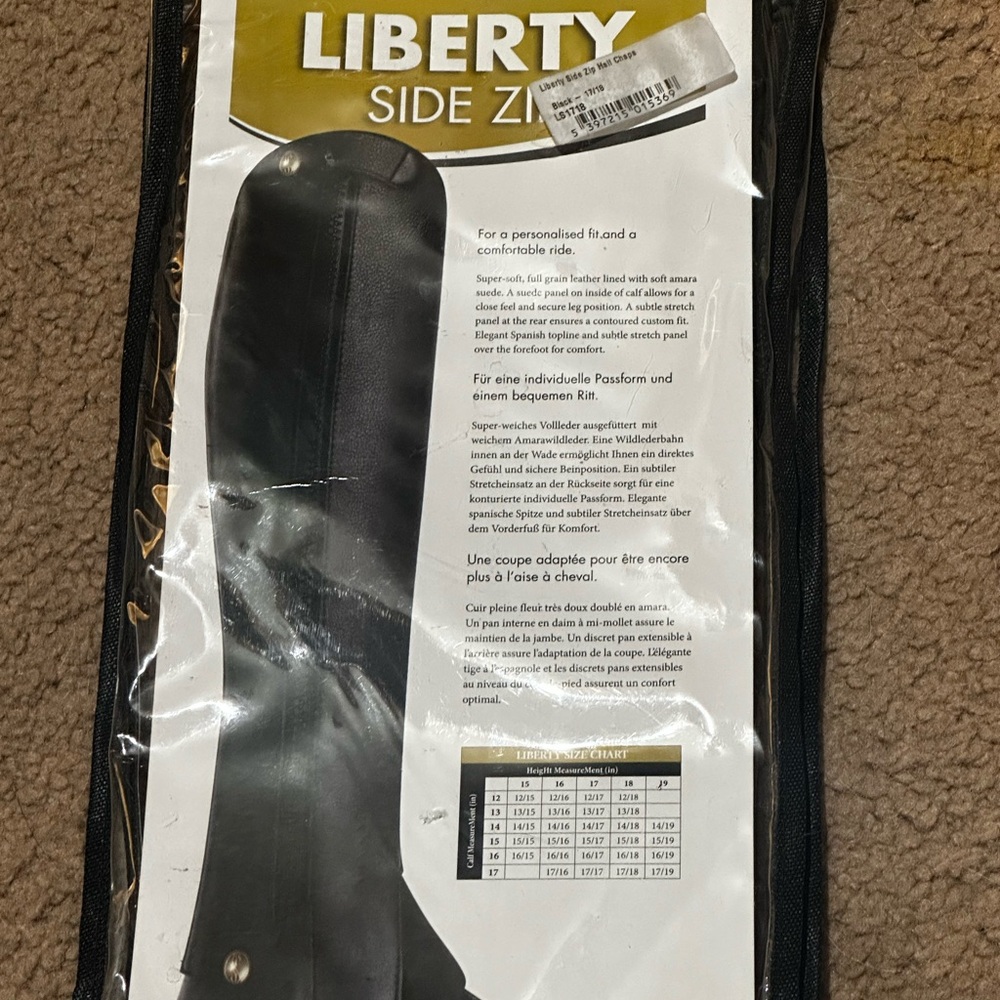 Liberty Black Side Zip Half Chaps